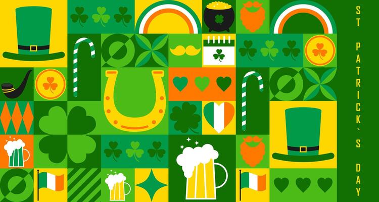 Banner for St. Patricks Day celebration with modern abstract geometric Bauhaus pattern. illustration