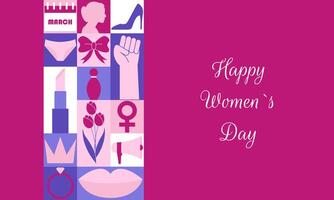 Happy Womens Day banner. Horizontal poster, greeting card, header for website. Modern neo geometric abstract background. illustration vector