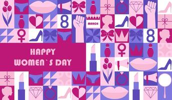 Happy Womens Day mosaic banner. Horizontal poster, greeting card, header for website. Modern neo geometric abstract background. illustration vector
