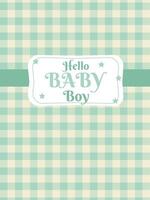 card for a newborn boy on a checkered background in blue colors vector