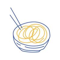 Japanese ramen noodle soup. hand drawn outline illustration on white background. vector