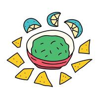 Bowl of guacamole. Hand drawn illustration on white background. vector