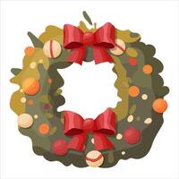 A Christmas wreath with balloons and two red bows vector