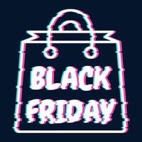 Glitch banner in the shape of a shopping bag for black friday vector