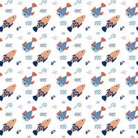Colorful fish pattern displaying various aquatic designs on a white background suitable for fabric or wallpaper vector