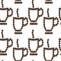 Coffee beans shaped contour cup, steam and saucer Seamless Pattern. Coffee Day greeting background. Isolate illustration Wallpaper, wrapping or web promo, Thematic cards, blogs, media post, tag vector