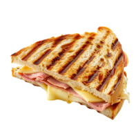 Decorated on a plate Pressed and toasted sandwich with ham and cheeses isolated on a transparent background png