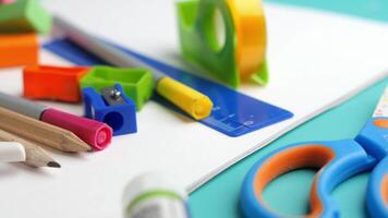 A Vibrant Array of Colorful Stationery and Craft Supplies Arranged Neatly on a Desk video