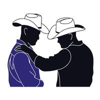 Two men in cowboy hats are touching each other vector