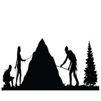 Silhouette of people climbing a mountain vector
