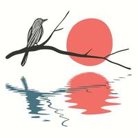 A bird sitting on a branch with the sun in the background vector