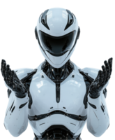 futuristic robot with sleek design and glossy white exterior, showcasing its articulated hands in welcoming gesture. This advanced technology embodies innovation and creativity png