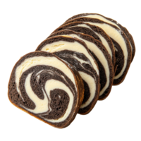 Sliced chocolate marble bread with rich swirl pattern and texture png