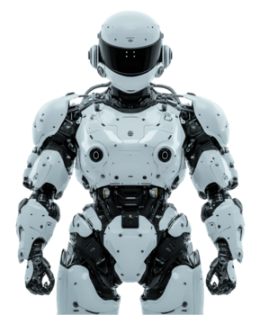 futuristico umanoide robot sta con fiducia, in mostra suo elegante design e Avanzate tecnologia. robot brillante esterno e intricato meccanico dettagli evidenziare suo innovativo Caratteristiche e png