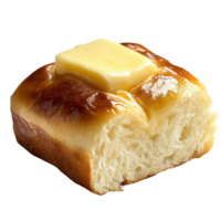 Freshly baked bread roll with butter on top, soft and fluffy texture png