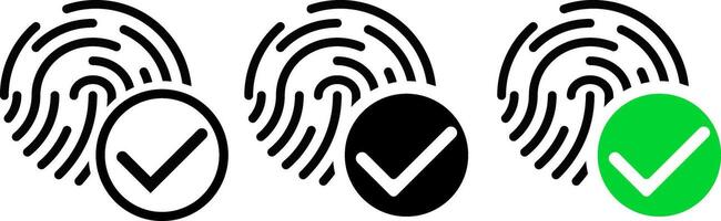 Fingerprint accepted approved icon set. fingerprint scanning icon sign. accepted identity scan vector