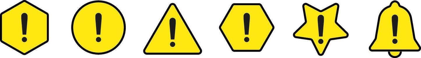 Warning caution sign icon set. danger Exclamation mark signs. exclamatory symbol in different shapes vector