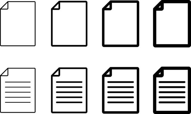 Set of page icon. Document sign. Folded written paper document page icons