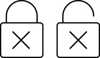 lock and unlocked with cross mark icon set. Security shield outline symbols with check mark. Lock with cross simple vector