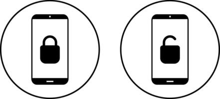 lock and unlocked with mobile phone icon set. Technology business and travel freedom concept. lock and unlock icons vector