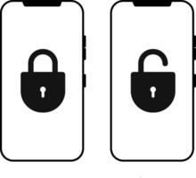 Lock and unlock icon on phone screen. mobile security icon. Password protected icon vector