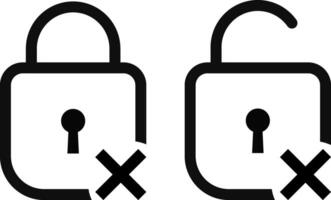 Set of lock and unlocked with cross mark icon. Open lock reject icon symbol. Check mark and cross icons vector