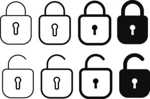 lock and unlocked icon set. Security shield outline symbols. Lock simple. vector