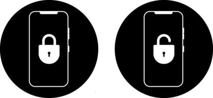 Lock and unlock on cellphone screen icon. Cellphone with padlock sign symbol vector