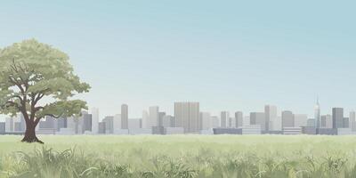 Cityscape view from public park have skyscraper and blue sky background graphic illustration. vector