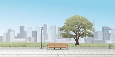 Cityscape view from public park have skyscraper and blue sky background graphic illustration. vector
