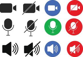 Set of Mute microphone and silent speaker icon. Multimedia icon symbol vector