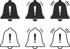 notification bell warning icon set. Warning notification bell sign. Exclamation mark with bell icon. Symbol of warning notice. vector