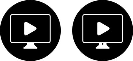 play button with computer icon. modern social media player. Play button on computer display concept vector