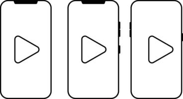 Set of play button with with mobile phone icon. Mobile music player. Media player vector