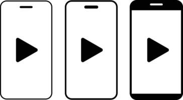mobile phone screen with play button icon set. play button. application icons. play button electronic technology device vector