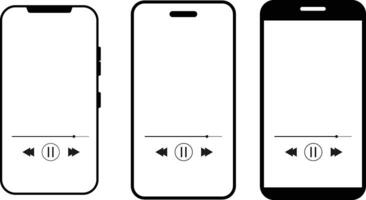 music player with mobile icon set. Mobile phone template for music cover. cellphone player. using app for music playing vector
