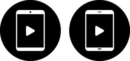 Tablet with play button icon set. Play symbol for your web site design. Watching player. button player icon sign vector