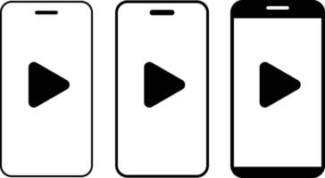 play button with with mobile phone icon set. Play Button icon. Streaming on phone vector