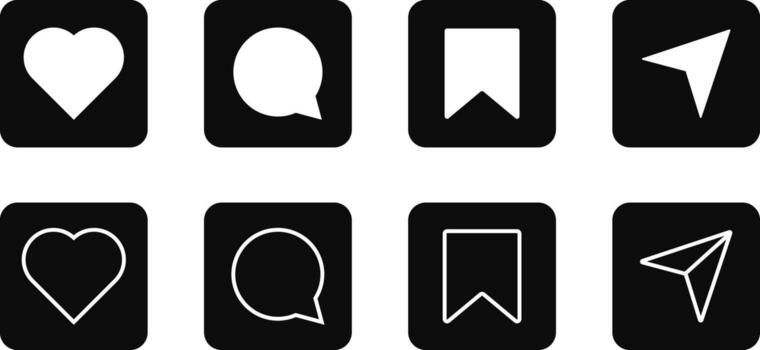 conjunto de social red usuario interfaz botón. medios de comunicación como, charlar, enviar y salvar simbolos vector