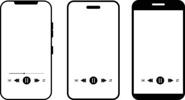 music player with mobile icon set. Mobile phone template for music cover. cellphone player. using app for music playing vector