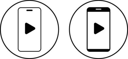 Set of play button with with mobile phone icon. Mobile music player. Media player vector
