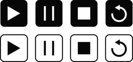 media player button icon set . Replay icon symbol. Pause sign.collection of multimedia symbols vector