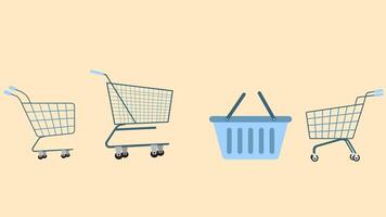 A collection of shopping carts and baskets vector