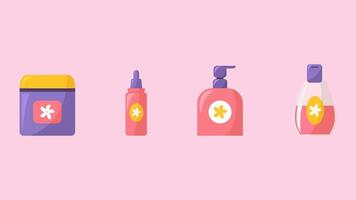 A row of cosmetics with a pink background vector