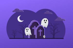 A purple background with three ghosts and a cross vector