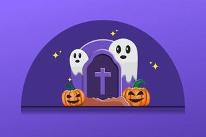 A purple background with a cross and two ghosts vector