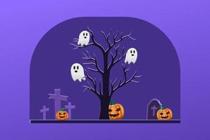 A Halloween themed image with ghosts and pumpkins vector