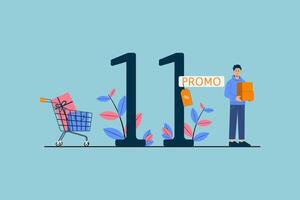 A man is holding a box and a shopping cart vector