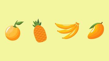 A collection of fruit with a yellow background vector