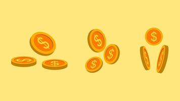 Three coins are shown in different positions, with one falling vector